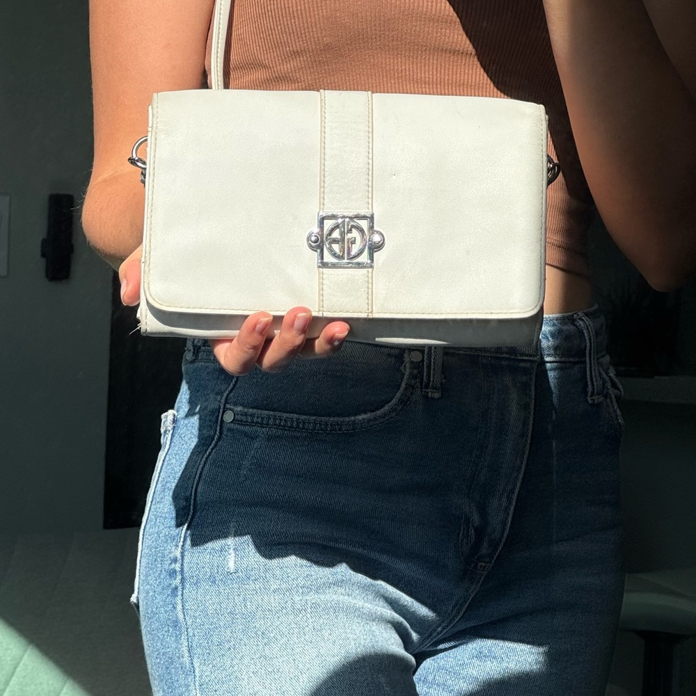 Vintage Giani Bernini White Leather Crossbody Shoulder Bag Y2K Silver Hardware